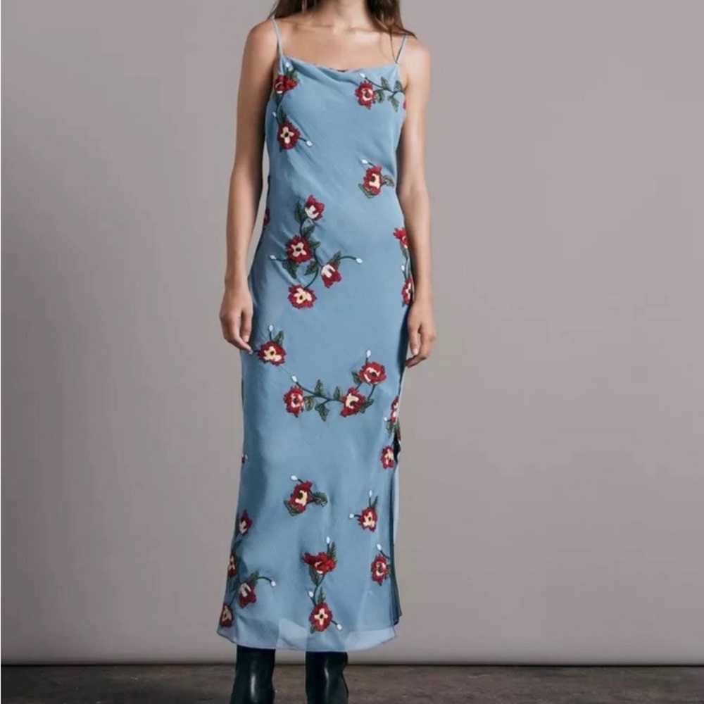 RAG & BONE | BLUE EMBROIDERED MIDI DRESS | SIZE 10